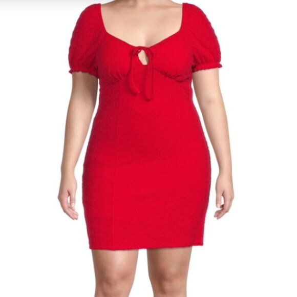 Madden NYC XXL Red Textured Tie Bust Mini Dress - Picture 3 of 15